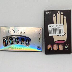 NIB SET OF 2 HALLOWEEN DECOR/PARTY PRESS ON NAILS, GHOSTS, PUMPKINS, 48 TOTAL